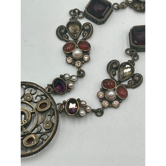 Extasia Vintage Glass Intaglio and Seed Pearl Pendant Necklace Artisan Jewelry - Picture 8 of 16